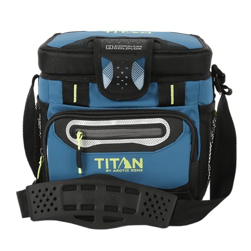 Titan by Arctic Zone Zipperless Soft Sided Cooler with HardBody Liner and SmartShelf, Insulated Bag with Shoulder Strap for Lunch and Travel, 9 Can Capacity, Marine Blue