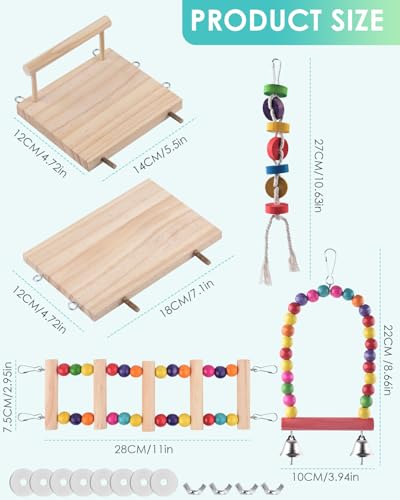 Image of DBNESS 5in1 Bird Parakeet Toys, Detachable Birdie Perches Platform Swing with Climbing Ladder, Parrot Cage Stand Accessories, Wooden Playing Gyms for Conure Cockatiel Lovebird Finch Budgerigar Pigeon