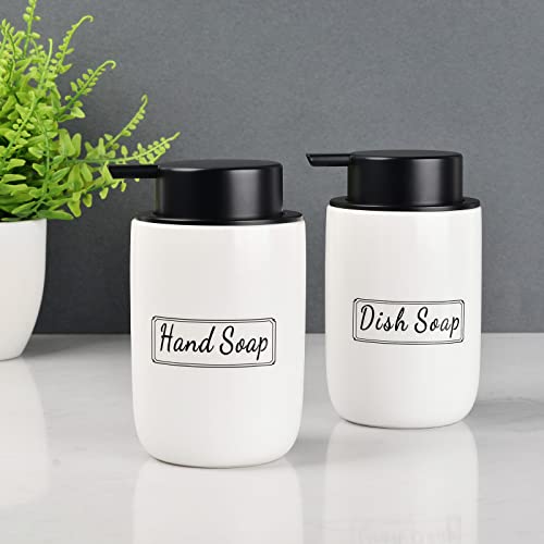 Image of BosilunLife Foaming Soap Dispenser Set - White Ceramic Foam Hand Dispenser 12oz Soap Dispenser Set with Rust Proof Pump, 4Pcs Clear Stickers for Kitchen, Bathroom - 2 Pack