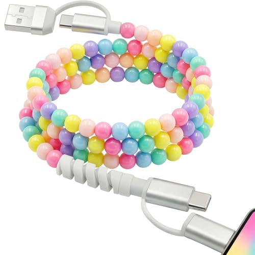 Atsidexa 4-in-1 Beaded Charging Cable MFi Certified Works with CarPlay 3.3FT 60W Fast Charger Cord for iPhone 17/16/15/14/13/12/11 iPad Samsung Android and More (Pastel Pop)