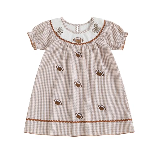 Honganda Toddler Baby Girl Sister Matching Outfit Summer Rugby Smocked Romper Little Girl Plaid Football Dress