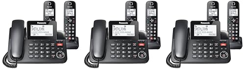 Image of Panasonic Corded Phone /Cordless Phone with Answering Machine, Advanced Call Block & 2-Way Recording, 2 Handsets Expandable up to 6 Cordless Handsets,Landline Telephone-KX-TGF852B (Black) (Pack of 3)