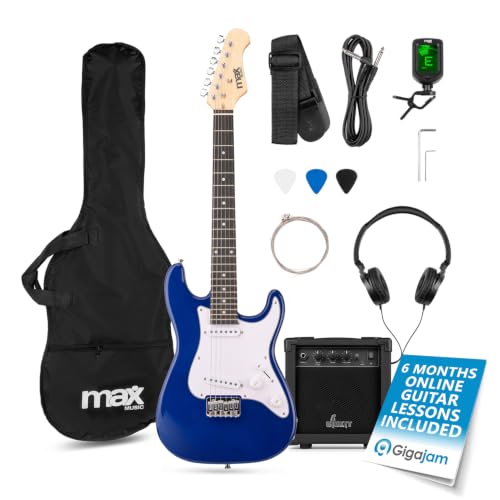 Max GigKit Junior Electric Guitar Starter Kit, Blue, 3/4 Size, 20W Amp