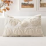 Artscope 1er Set Wolle Kürbis Kissenbezug Weicher Plüsch Kurzer Wollsamt Dekokissenbezüge Herbst Kissenhülle Sofakissen Herbstdeko für Sofa Schlafzimmer Halloween Creme Beige, 40x60cm