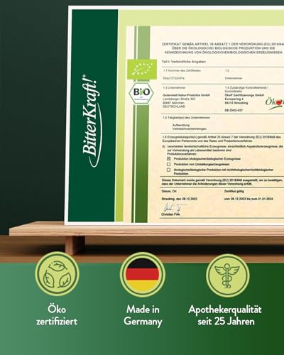 BitterKraft! Original BIO Bitterstoffe Tropfen alkoholfrei - 50 ml Pipette – Hildegard von Bingen – 9 erlesene Bitterkräuter - Verdauungsfördernd – hochdosiert- 100% Natur – Vegan – Made in Germany