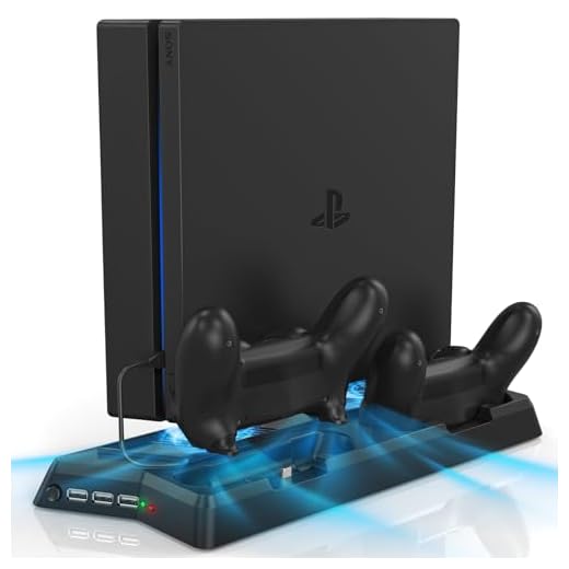 KEKUCULL Controller Charger Station for PS4/PS4 Slim, Vertical Stand with Dual Controller Charging Dock Station, Dual Cooling Fan and 3 USB Ports