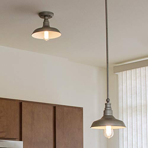 Image of Design House 519876 Kimball Industrial Farmhouse 1-Light Indoor Semi-Flush Ceiling Mount Light with Metal Shade for Kitchen Hallway Dining Room Bedroom, Galvanized Paint