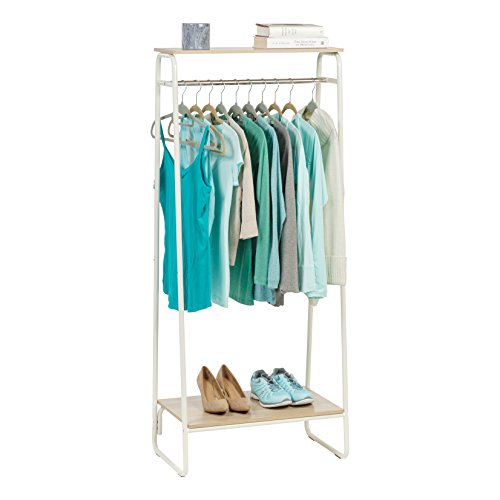 Garment Racks Home IRIS USA Metal Garment Rack with Wood Shelves White