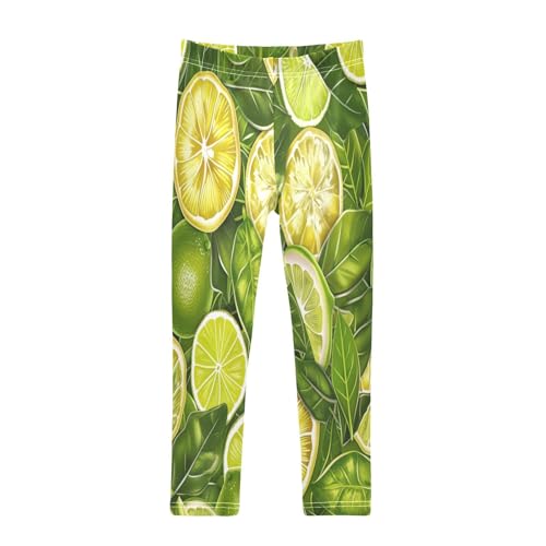 Bolaz Toddler Girls Leggings Printed Yoga Pants Leggings Green Leaves Lemon for Kids