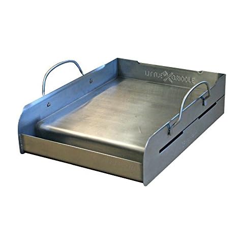 griddle-Q GQ120 100% Stainless Steel Medium-Sized Professional Griddle with Even Heating Bracing and Removable Handles for Charcoal/Gas Grills, Camping, Tailgating, and Parties (14"x16"x6.5") Cover