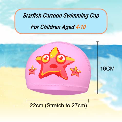 Swimming Cap Kids - Swim Cap for Girls Boys Comfortable Swim Hat, Stretchy Swimming Hat Teens for Age 4-10 (Pink, Starfish) - Image 3