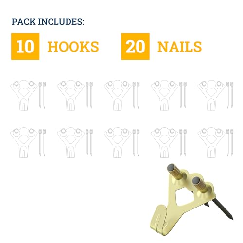 Image of 100 lb Picture Hangers, High-Caliber, Reusable, 10 Set Multipurpose Picture Hanging Kit with Nails, Ideal for Wall Art, Frames, Clocks, and Office Decor on Drywall or Wood inch inch, Gold