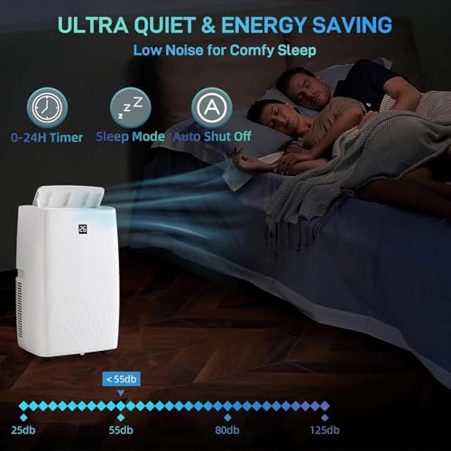 Image of 12000 BTU Portable Air Conditioner for Rooms up to 550 Sq Ft, Quiet Operation with Dehumidifier, Sleep Mode, Timer & Remote Control Included