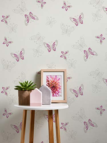 A.S. Création Vliestapete mit Glitter Happy Spring Tapete mit Schmetterlingen 10,05 m x 0,53 m beige metallic lila Made in Germany 347651 34765-1