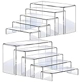 Deefongo 10 PCS Acrylic Risers for Display, 5-Tier Clear Rectangular Tiered Display Stand, Cupcake Dessert Stand, Product Display Shelf Stand (2 Sets)
