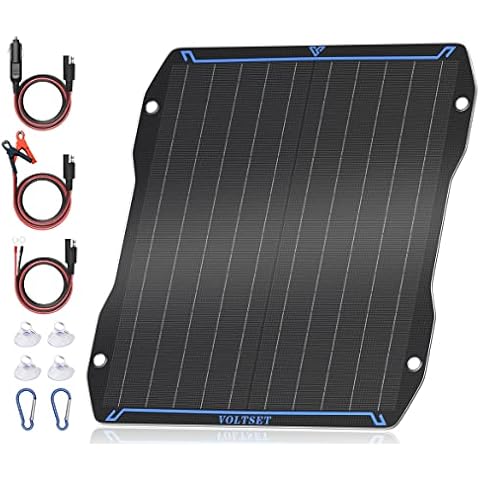 Voltset 20W 12V Solar Panel Car Battery Charger, Flexible and Portable Solar Panel Charger Maintainer Pro Waterproof for Boat, Marine, Motorcycles, Truck with Cigarette Lighter ＆ Alligator Clips Cover