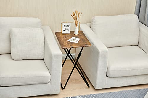 Furniturer Folding Tables Foldable Tv Tray Dinner Snack Trays Set Of 2, Industrial Style Sofa Bedside Tables With X-Frames, Small Laptop Table In Vintage Brown, 15 X 18.9 X 26.2 In, 2Pcs #TOP7
