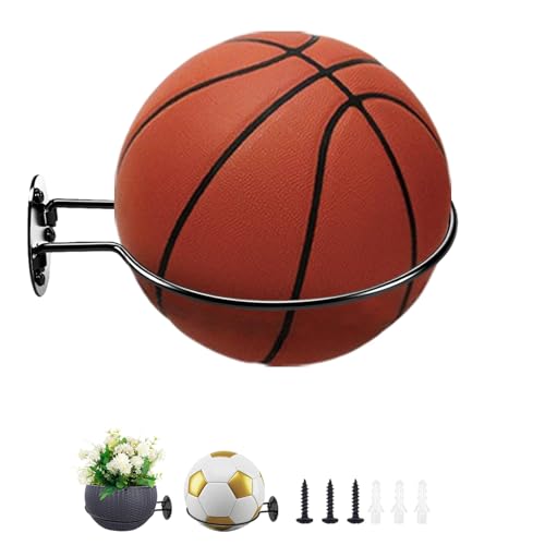 BJUTYEU Sports Ball Wall Mount Display Holder, Black Metal Bracket with Mounting Hardware, Universal for Football, Soccer, Basketball, Flowersuspension（1pcs）
