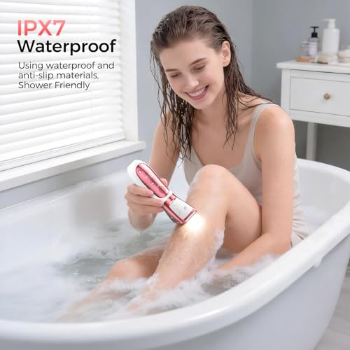 Image of Bikini Trimmer for Women, 2 in 1 Electric Razors Shaver, IPX7 Waterproof Body Hair Trimmer with Mirror, LED Light & Display, Painless Pubic Hair Removal, White