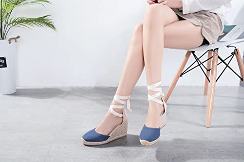 Image of Womens Espadrille Wedge Sandals Closed Toe Platform Lace Up Ankle Strap Slingback Summer Dress Shoes