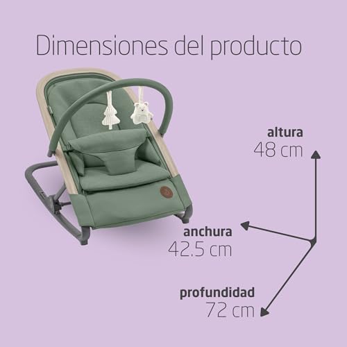 Maxi-Cosi Kori, Hamaca Bebé 2 en 1 con arco de juegos, 0-2 años, máx.15 kg, Balancín bebé, 3 posiciones de reclinación una sola mano, Ligera y compacta, Arnés Easy-in, Eco Care, color Beyond Green