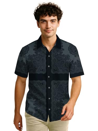 Image of BULLMER Trendy Regular Fit Cotton Blend Printed Casual Half Sleeve Shirt for Men | Stylish Mens Casual Shirts | Shirts for Men