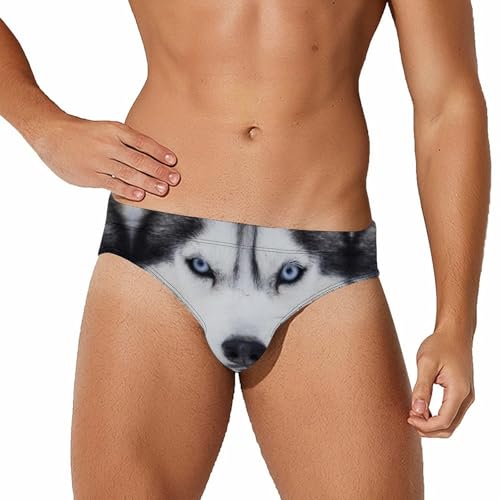 Siberian Husky Mens Swim Briefs Quick Dry Swimming Trunks Training Swimsuit Low Rise Swimwear