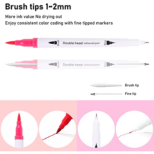 Riancy Coloring Markers 100 Dual Tip Brush Marker Pens Fine Point Artist Colored Drawing Pen Journaling Art School Supplies For Kids Adult Coloring Book Teachers Students Calligraphy Writing #TOP3