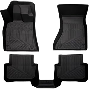 All-Weather TPE Rubber Car Floor Mats Compatible with 2009 2010 2011 2012 2013 2014 2015 2016 Audi S4 A4, Custom Fit Full Car Carpet Liners Set (Black)