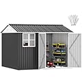 DWVO 10x8ft Large Tool Storage Shed with Window, Lockable Doors, and Sloped Roof, Oversized Steel Outdoor Storage Shed for Garden, Patio, Garage, Backyard, Lawn - Dark Gray