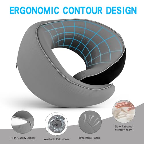 Almohada de espuma viscoelástica de viaje ajustable gris miniatura 5