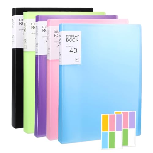 Thboxes 5 Pcs A4 Display Folders Total 200 Pockets Presentation Folders