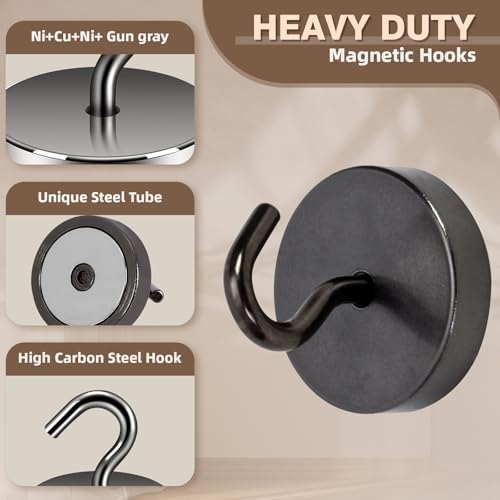 Image of Neosmuk Magnetic Hooks Steel Tube Design for Cruise,100lb+ Gunmetal,10 Pack | Cruise Ship Essentials,Heavy Duty Magnett Hooks for Cabins, Refrigerator, Grill, Hanging, and Travel Extra Strong Must-Haves