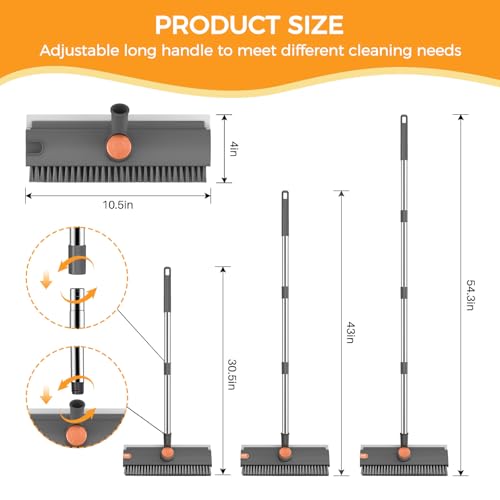 Image of SetSail Floor Scrub Brush, 3 in 1 Floor Scrub Brush with 54-in Adjustable Long Handle and Scraper Heavy Duty Stiff Bristle Floor Scrubber for Cleaning Shower Bathroom Kitchen Patio Garage, Grey&Orange