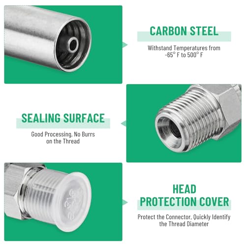 Image of 12 Pack 3 /8 inch NPTF Hydraulic Hose Fittings, 1 /4 inch I.D. Hose x 3 /8 inch NPTF Male with Protection Cover Hydraulic Hose End Crimp Fitting Kits