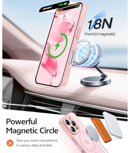 Image of FNTCASE for iPhone 16 Pro Case: [Compatible with Magsafe] Translucent Matte Cases with [Full Camera Protection] [Screen Protector] Military Grade Shockproof Protective Phone Cover - Light Pink