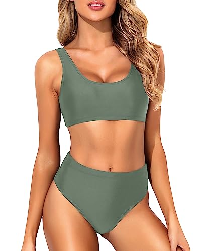 Image of Sporty Bikini Set Two Piece High Waisted Swimsuit Athletic Bathing Suit | Sporty,High Waisted Bottom,U-back,Removable Cups,Athletic,Quick Dry
