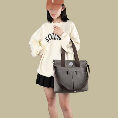 Image of HUA ANGEL Women's Canvas Tote Bag Lightweight Crossbody Purse Multi-Pocket Durable Handbags for Work College Shopping Beach