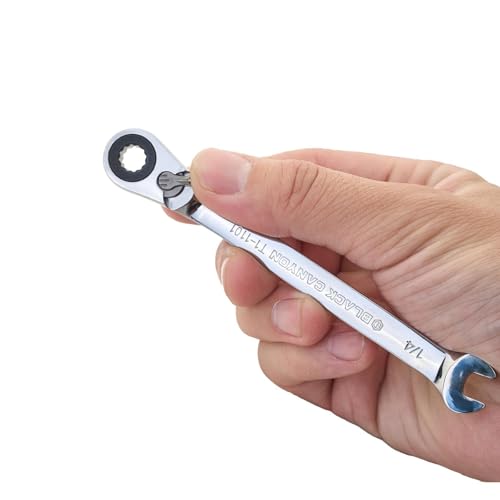 Image of BLACK CANYON 1 /4 Inch Ratchet Combination Wrench, 12-Point Box End & Hex Opening, Polished Steel Ratcheting Wrench with SAE & Metric Sizes