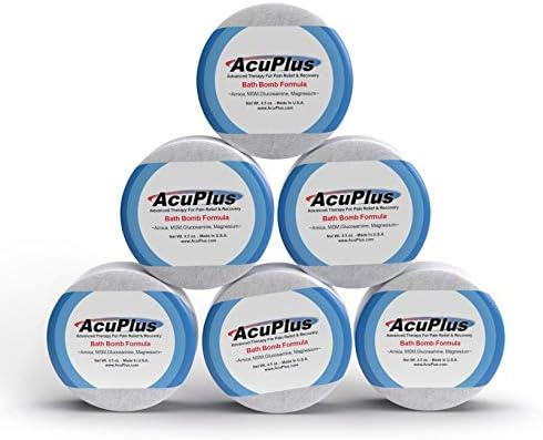 AcuPlus Pain Relief Bath Bombs for Sore Muscles and Joints, Relaxing Bath Bombs for Women & Men with Magnesium, Arnica, Glucosamine, and Eucalyptus for Body Pain (4.5 Ounce Bath Bomb 6 Pack)