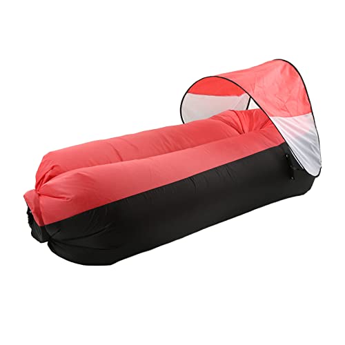 Focket Sofá Inflable, sofá Inflable Portátil de Fácil Inflado con Bolsa de Almacenamiento para Parasol para Adultos, Camping Al Aire, Viajes en la Playa (Negro más Rojo)