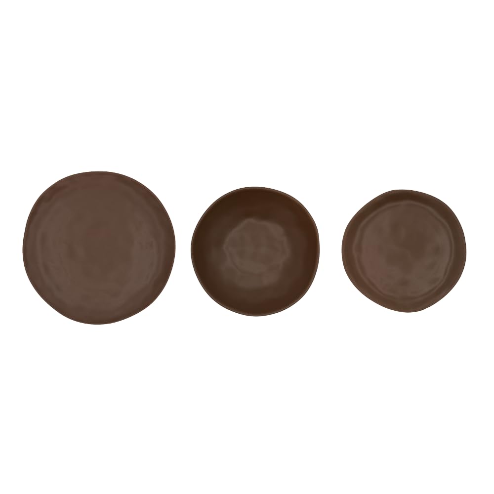 Organic Tortora – Servizio Piatti 18 Pezzi in Stoneware, 6 Persone: 6 Piani 25 cm, 6 Fondi 20 cm, 6 Frutta 20 cm – Finitura Opaca Artigianale – Moderno Nordico – Lavastoviglie e Microonde.