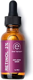 Eve Hansen Anti-Aging Retinol Serum for Face | Anti-Wrinkle Serum with Vitamin A, E, and Hyaluronic Acid | Acne Scar, Pore Minimizer Cruelty Free 2% Organic Retinol Night Serum (1 oz)