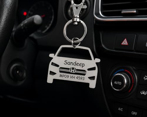 Image of Personalized Stainless Steel Key Chain /Key Ring | Durable, Compatible with All Models | Customized Car Number Plate | Ideal Gift for Him (Silver)