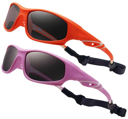 COOLSOME Kids Polarized UV400 Sunglasses Flexible with Strap For Boys and Girls 3-10