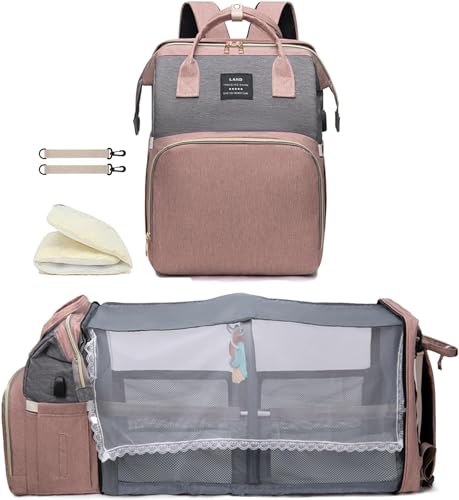 Image of KOKOJOY Diaper Bag Backpack, Baby Diaper Bag With Changing Station, Diaper Backpack Pink Grey