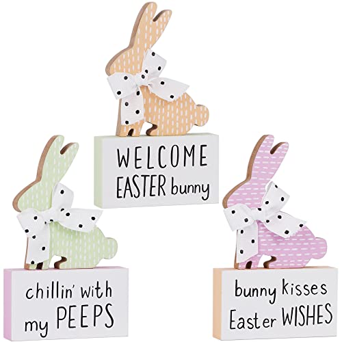 Adroiteet 3 Stück Osterhase Tisch Holzschilder, Ostern gestuftes Tablett Dekor Hase Figur Kaninchen Blöcke, Frühling Bauernhaus Ostern Tischdekoration für Tischregal Küche Cover