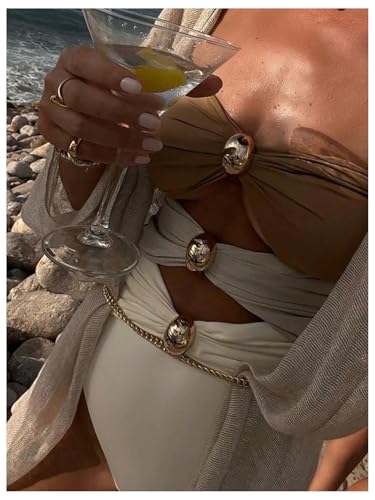 Floerns Women's Colorblock Cut Out Front One Piece Swimsuit Tummy Control Bathing Suit4