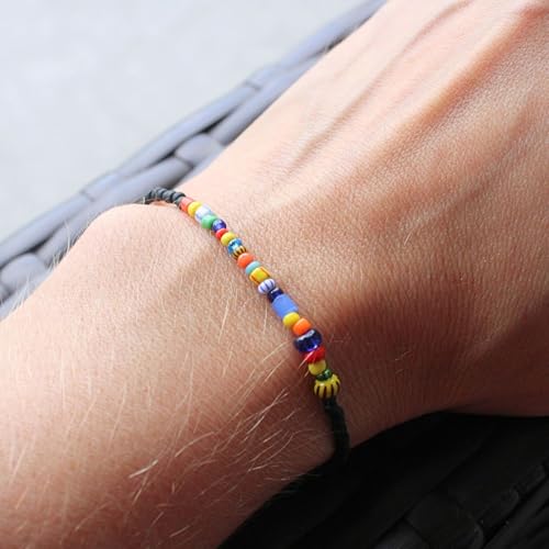 Pulsera elástica multicolor con cuentas de vidrio africano miniatura 4