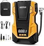 AstroAI AC/DC Gonfleur de pneus Portable Air Compresseur pour voiture, Air Pompe pour pneus de voiture, accessoires de voiture 150PSI avec LED Lumière pour voitures, ballons, motos et autres CZK-3666 jaune